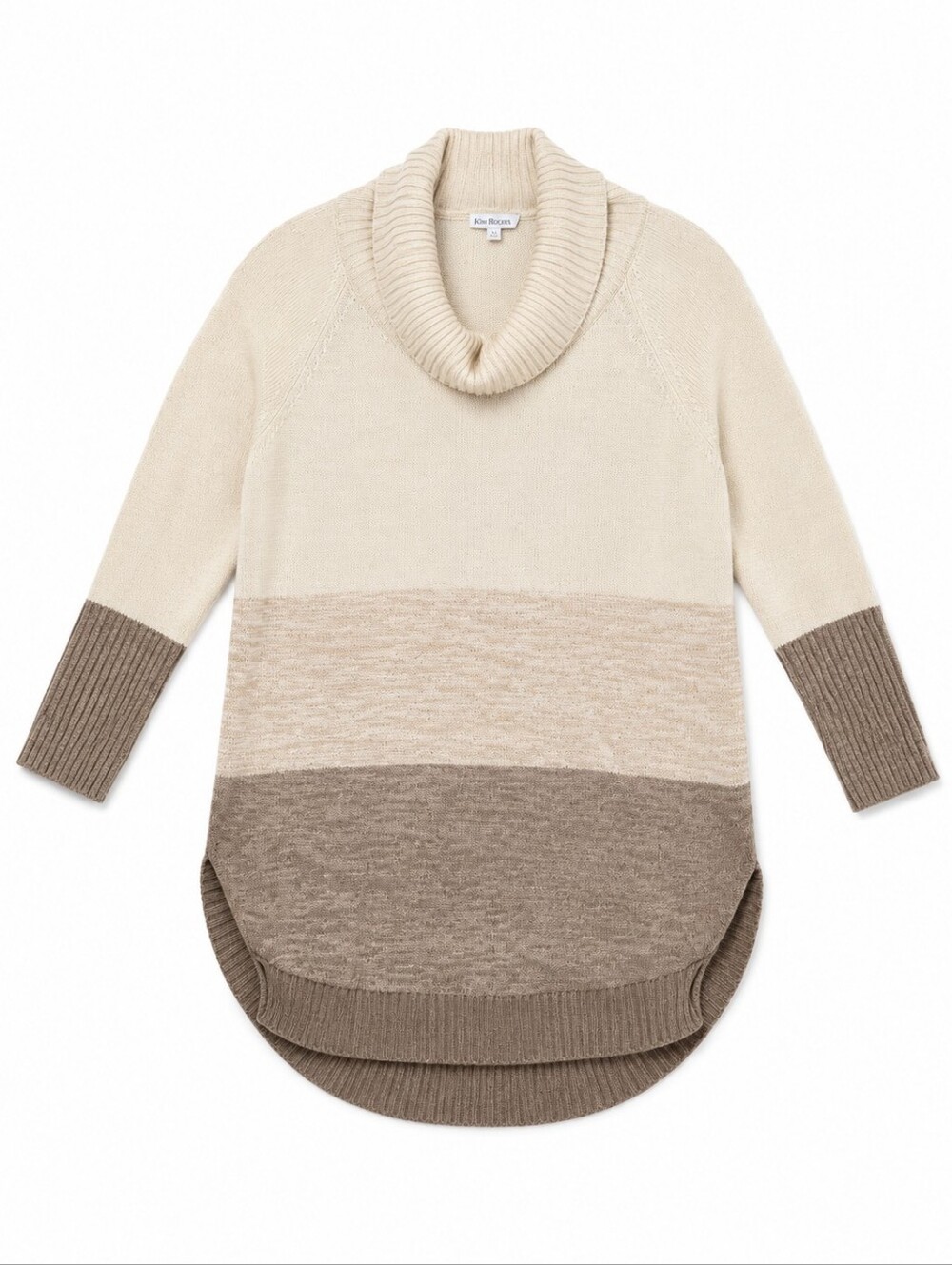 Kim Rogers XL Cowl Neck Colorblock Sweater Cream Taupe Long Sleeve Knit